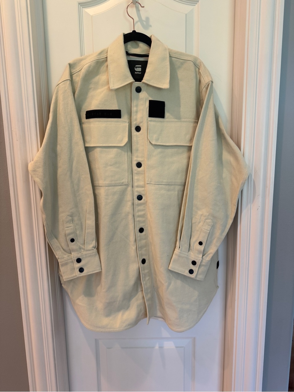NWT G-Star RAW Oversized Fly Flannel Overshirt Shacket Ecru Cream Women’s S